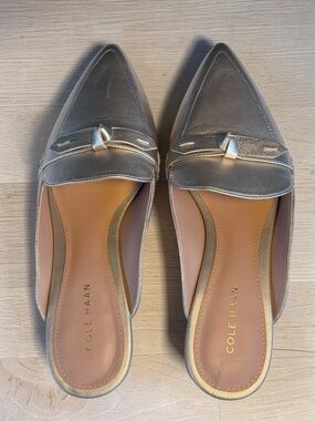 Cole Haan Piper Metallic Gold Bow Mules